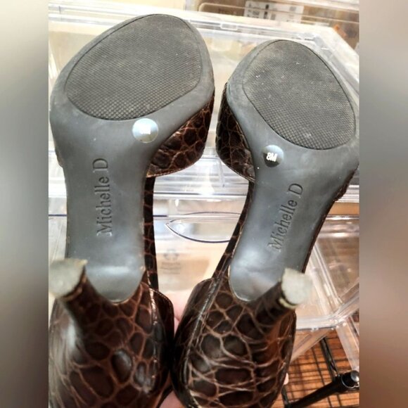 Michelle D 8M Fudge Crocodile Closed Toe High Heels with Ankle Strap - Picture 12 of 15